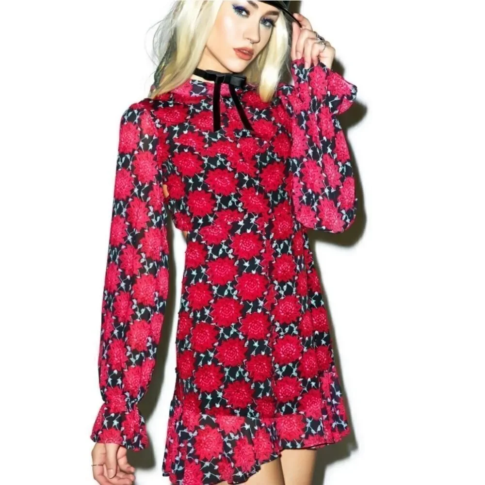 For Love & Lemons Clover Mini Dress Red Open Back